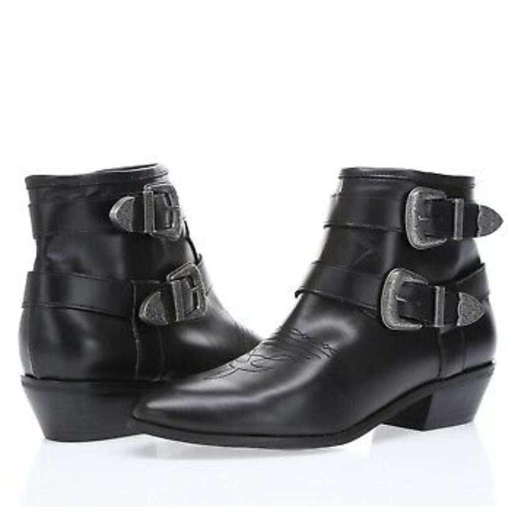 NEW ABOUND Western Ankle Boots with Buckle Black Vegan Leather Size 6.5